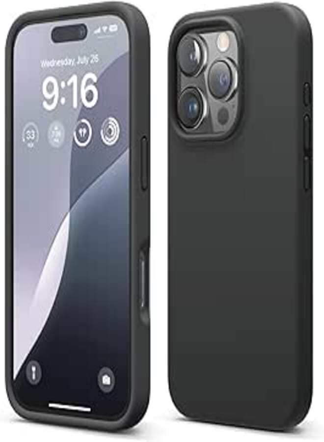 elago Premium Liquid Silicone Case Compatible with iPhone 16 Pro, Full Protective Case, Shockproof, Slim, Anti-Scratch Microfiber Lining (Black)